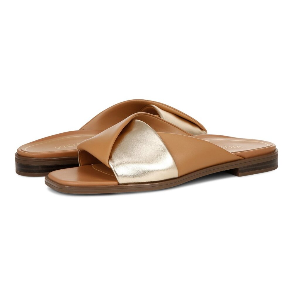 Vionic Miramar comfort slide sandal in caramel/gold/leather/Stylish NIB